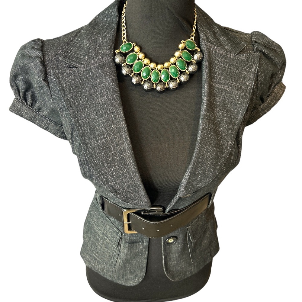 WOMEN BLACK DENIM 3 Button Belted dress top